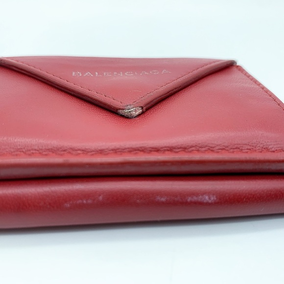 Balenciaga Papier Lambskin Leather Mini Tri-Fold Wallet in Red - Picture 9 of 11